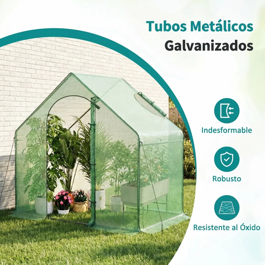 Estufa de jardim em forma de túnel 180 x 100 x 168 cm, impermeável, com porta enrolável e janela coberta em PE, Estrutura metálica para terraço, horta