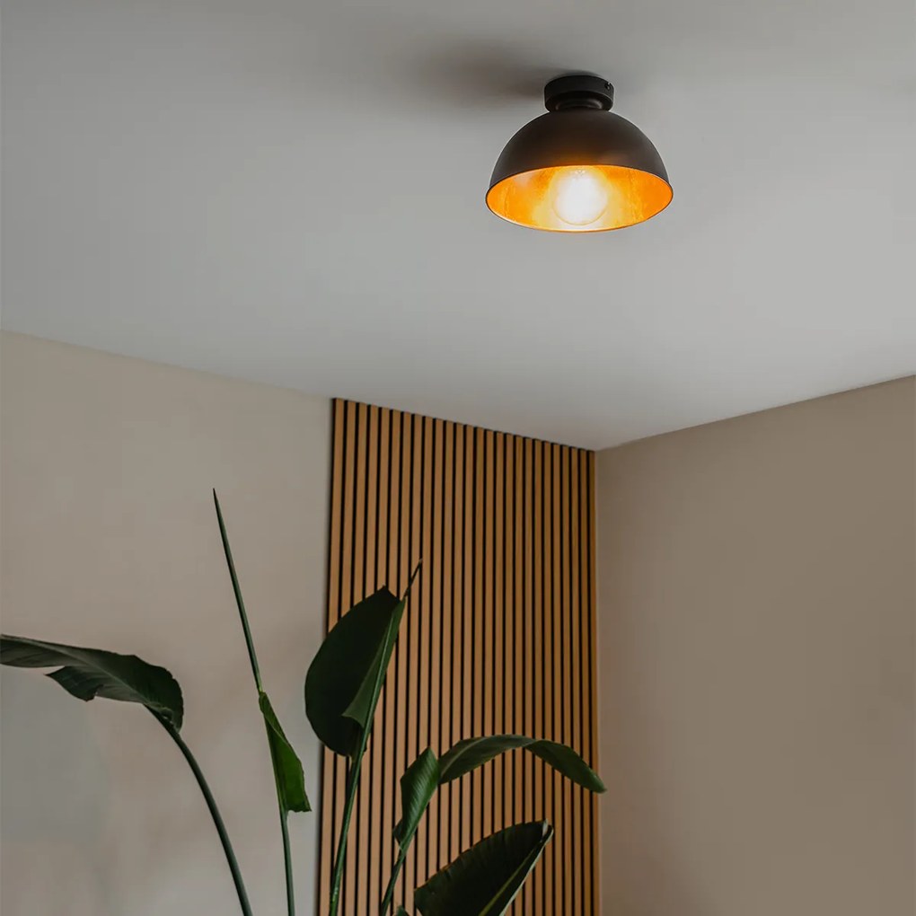 Luminária de teto industrial preto & dourado 28 cm - Magnax