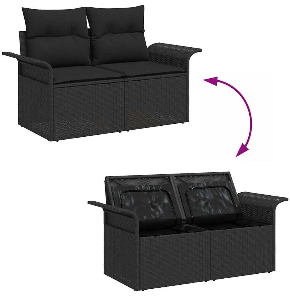 Conjunto de Sofá de Jardim com 6 Peças e Almofadas Pretas de Rattan e