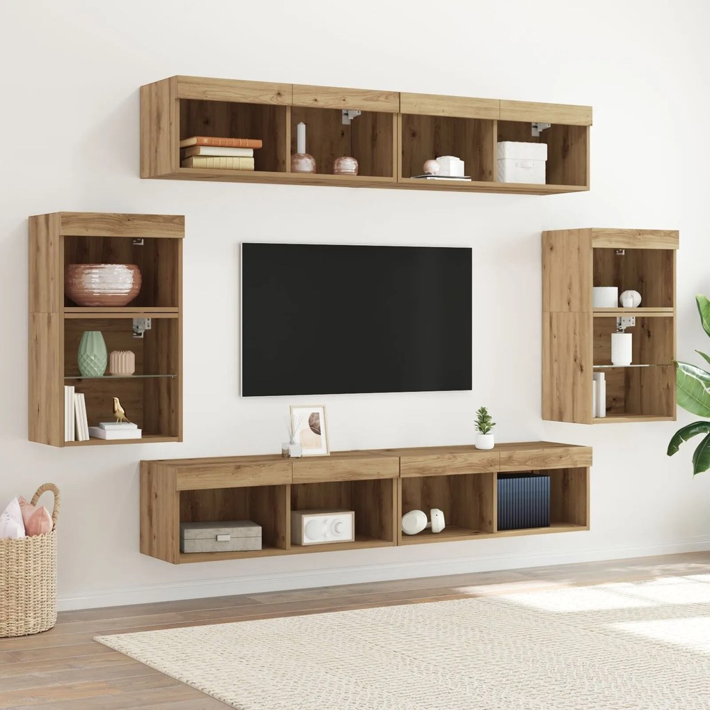 Unidades de TV com 8 peças, LED e Madeira Engenharia Carvalho Artesana
