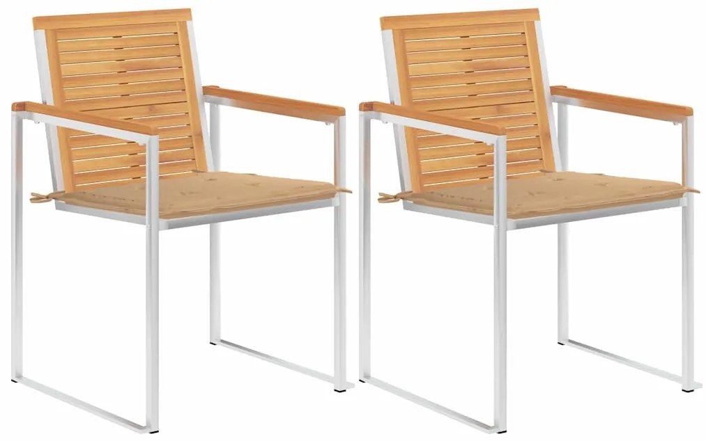 vidaXL Cadeiras de jardim com almofadões 2 pcs teca maciça e aço