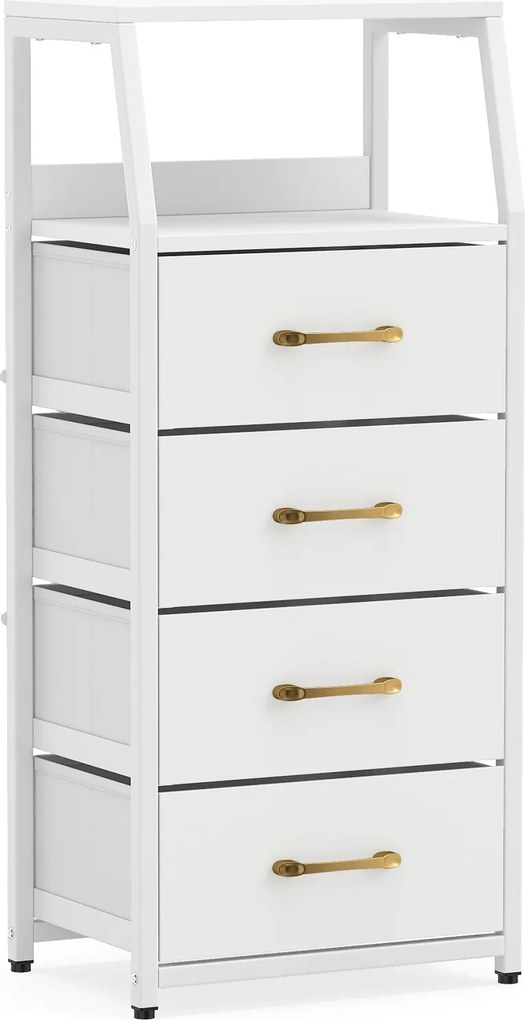 Cómoda de 4 Gavetas, 40,5 x 29 x 94 cm, Gavetas de Tecido Removíveis, Branco