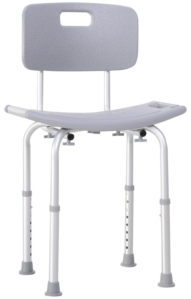 HOMCOM Cadeira para Duche Antiderrapante com Altura Ajustável em 8 Níveis Cadeira de Banho 50,6x43x71-88 cm Cinza | Aosom Portugal