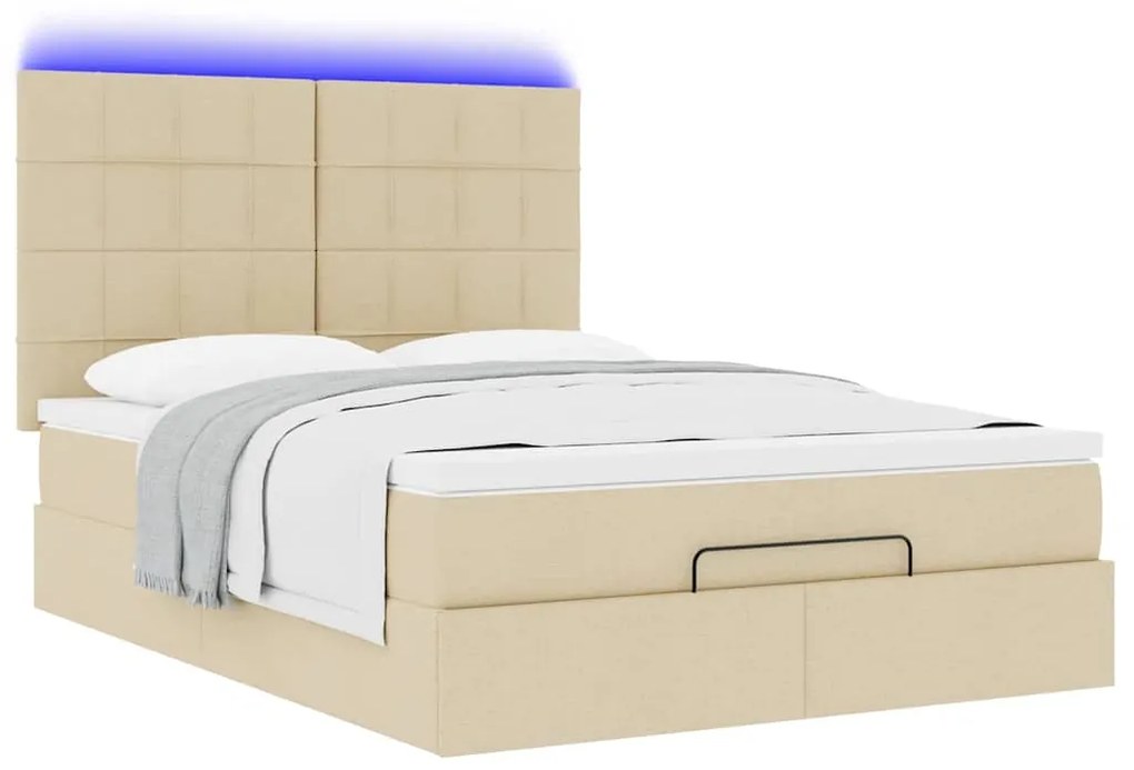 Estrutura de cama otomana com colchão tecido creme 140x200cm