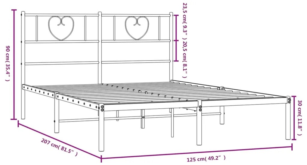 Estrutura de cama com cabeceira 120x200 cm metal preto