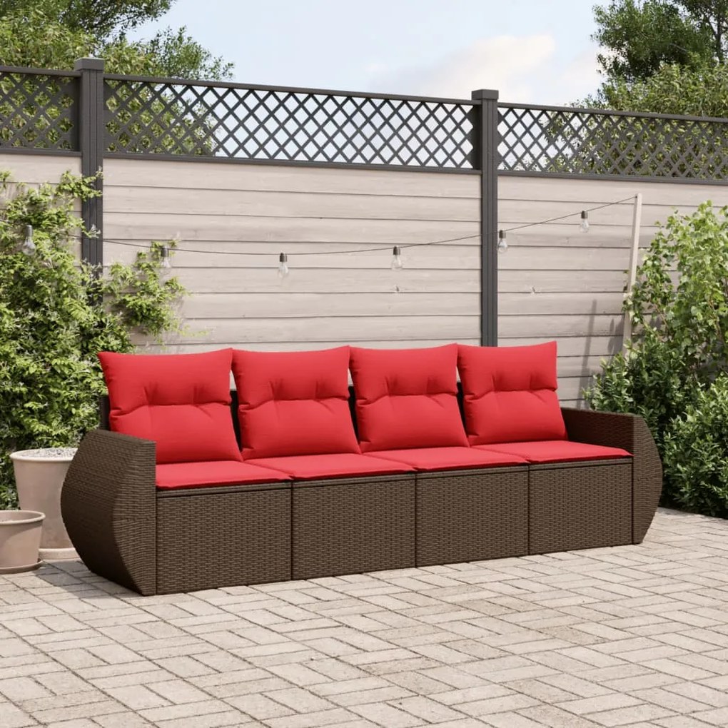 vidaXL 4 pcs conjunto sofás de jardim c/ almofadões vime PE castanho