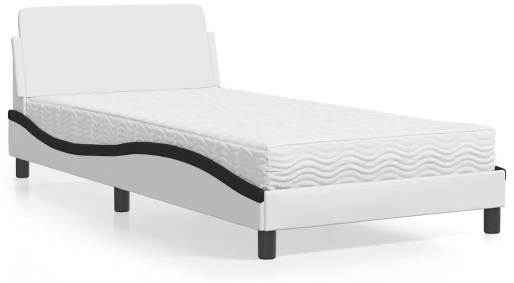vidaXL Cama com colchão 100x200 cm couro artificial branco e preto
