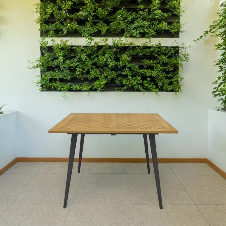 Mesa de jardim com orifício para guarda-sol em madeira de acacia para 4 pessoas