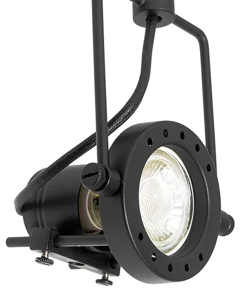 Sistema de trilhos industrial com 3 focos monofásicos pretos - Suplux