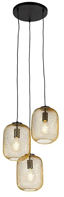 Candeeiro suspenso Art Déco ouro 45 cm 3 luzes - Bliss Mesh Industrial
