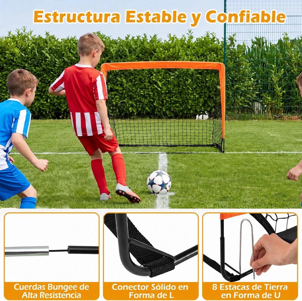 Conjunto de 2 Balizas de Futebol Infantis Pop-up, 114 x 96,5 x 99,5 cm, Postes de Fibra de Vidro