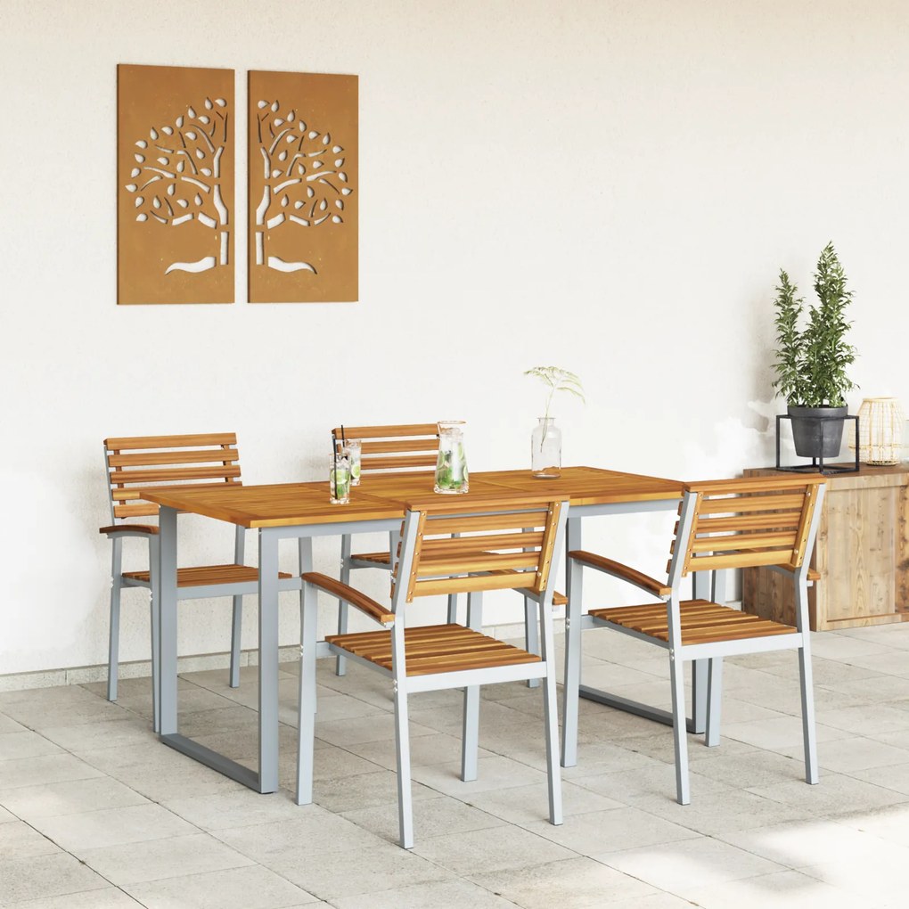 Conjunto de Jantar de Jardim com 5 Peças em Madeira Sólida de Acácia e