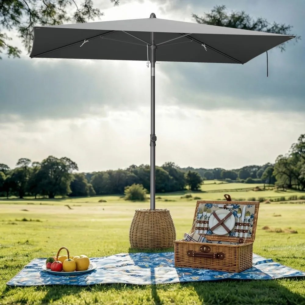 Guarda-sol 190 x 120 cm, proteção solar UPF 50+ para jardim, terraço e praia, dobrável Cinza