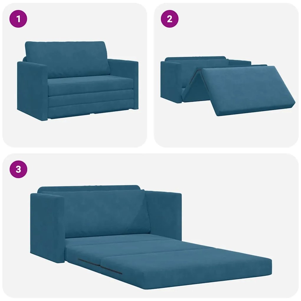 Sofá de chão-cama 2 em 1 Azul 124x204x61 cm Veludo