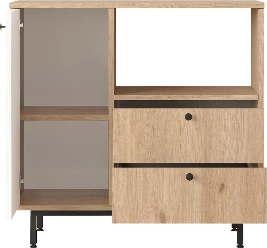 Aparador de cozinha "Toledo" - Carvalho e Branco - 88x85x35.5cm - Desi