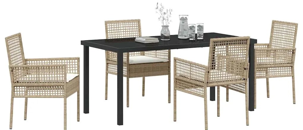Conjunto de Jantar de Jardim com Almofadas Bege em Rattan Sintético