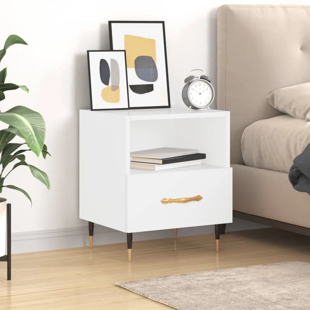 vidaXL Mesa de cabeceira derivados de madeira branco brilhante