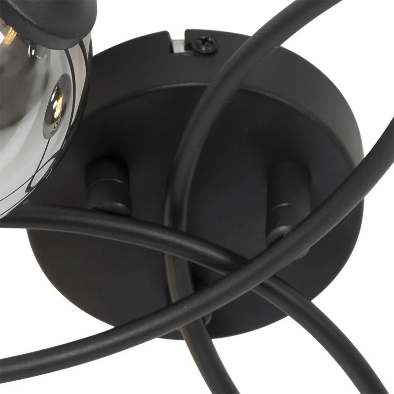 Candeeiro de teto moderno preto 6 luzes com vidro fumê - Athens