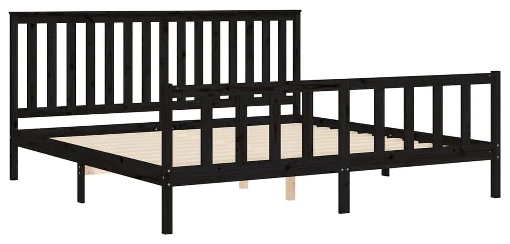 Estrutura de cama com cabeceira 200x200 cm pinho maciço preto