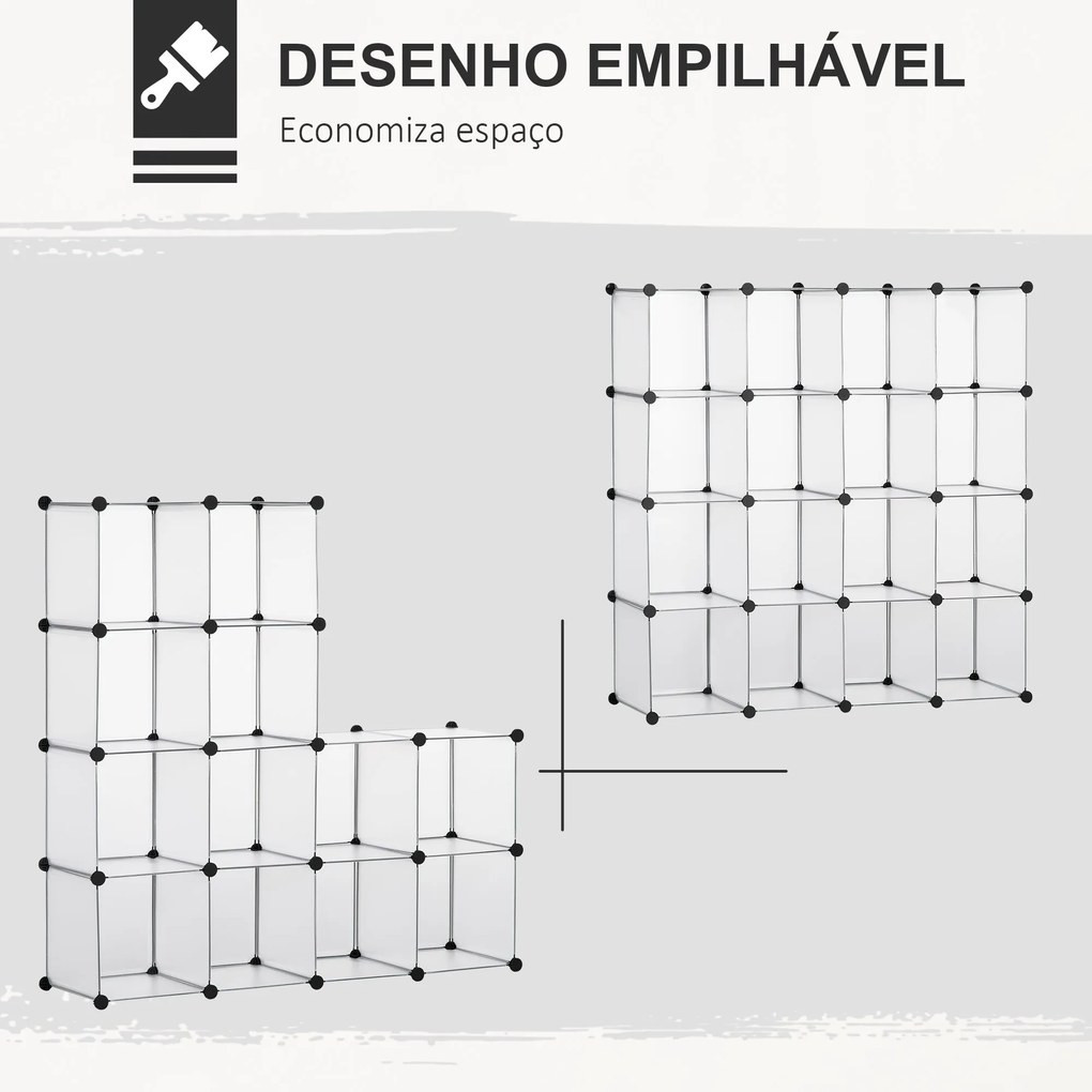 HOMCOM Armário Modular de Plástico Organizador de Sapatos com 16 Cubos