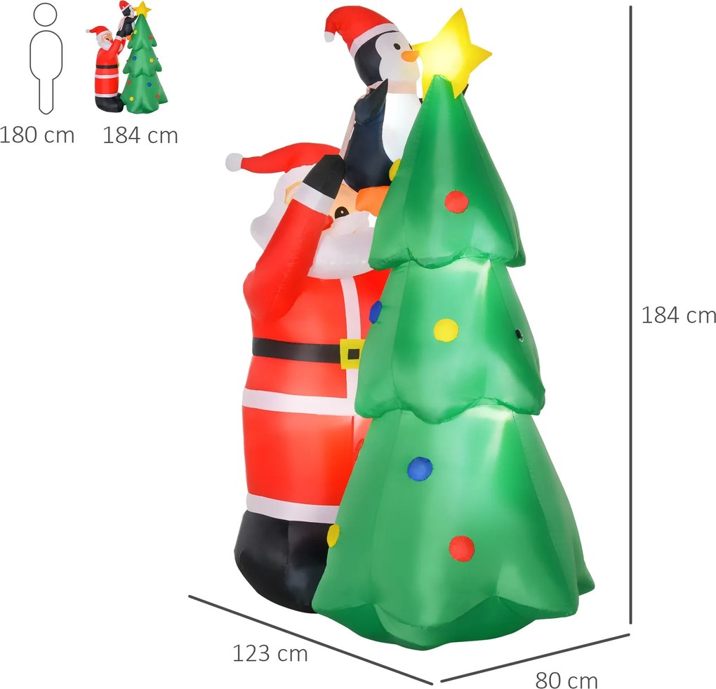 Árvore de Natal Inflável 184cm com Luzes LED Decoração de Natal Infláv