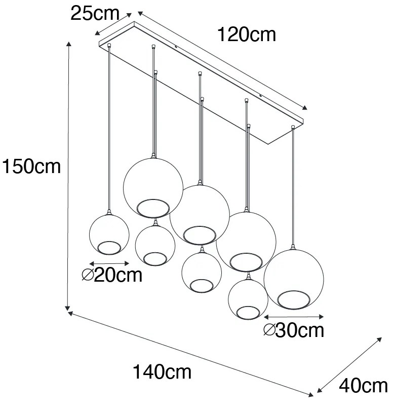 Candeeiro suspenso Art Déco preto com vidro fumê 8 luzes - Sandra Art Deco