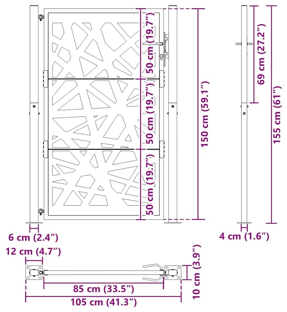 Portão de jardim 105x155 cm design de luz em aço resistente