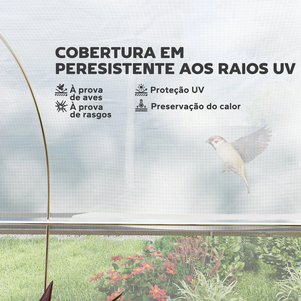 Estufa tipo Túnel 6x3x2 m Estufa de Exterior com 8 Janelas Cobertura d