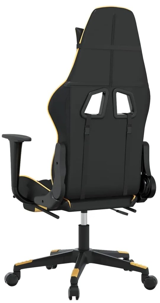 Cadeira gaming c/ apoio pés couro artificial preto e dourado