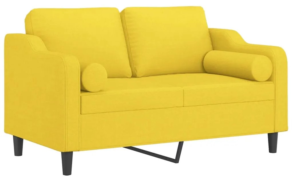 Sofá 2 lug. + almofadas decorativas 120 cm tecido amarelo-claro