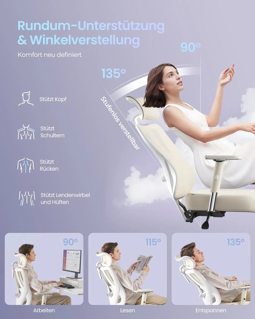 Cadeira de escritório ergonómica com apoio ajustável 70 x 70 x (112-136) cm, castanho-camelo e branco