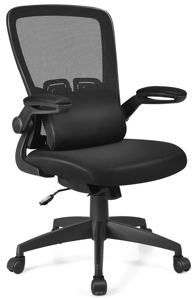 Cadeira Giratória de Escritório Rede com Apoio Lombar Cadeira Ergonómica com Encosto Ajustável e Apoios de Braço preto