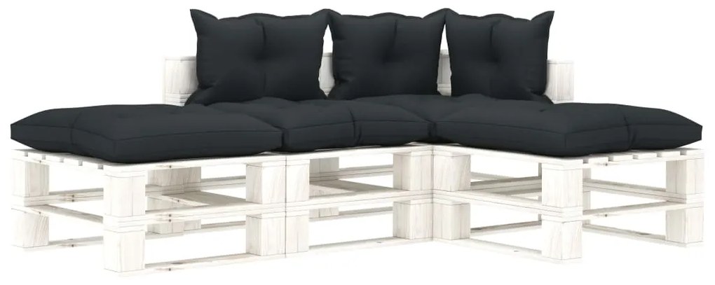 4 pcs conjunto lounge jardim em paletes c/ almofadões antracite