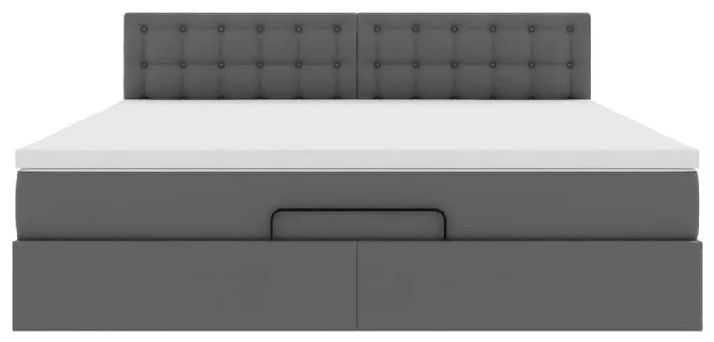 Estrutura de cama otomana com colchão cinza couro falso