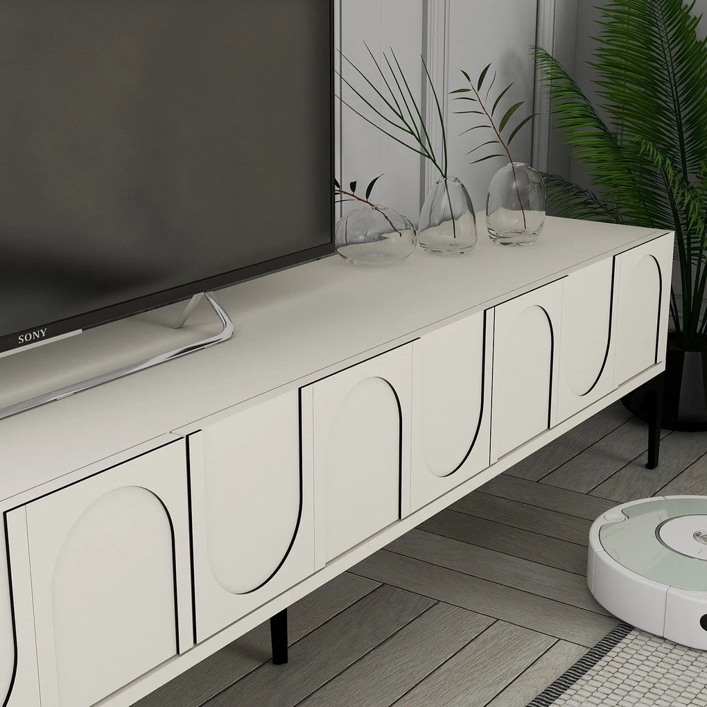Móvel TV Lyon – Creme e Preto – 180x42x35 cm