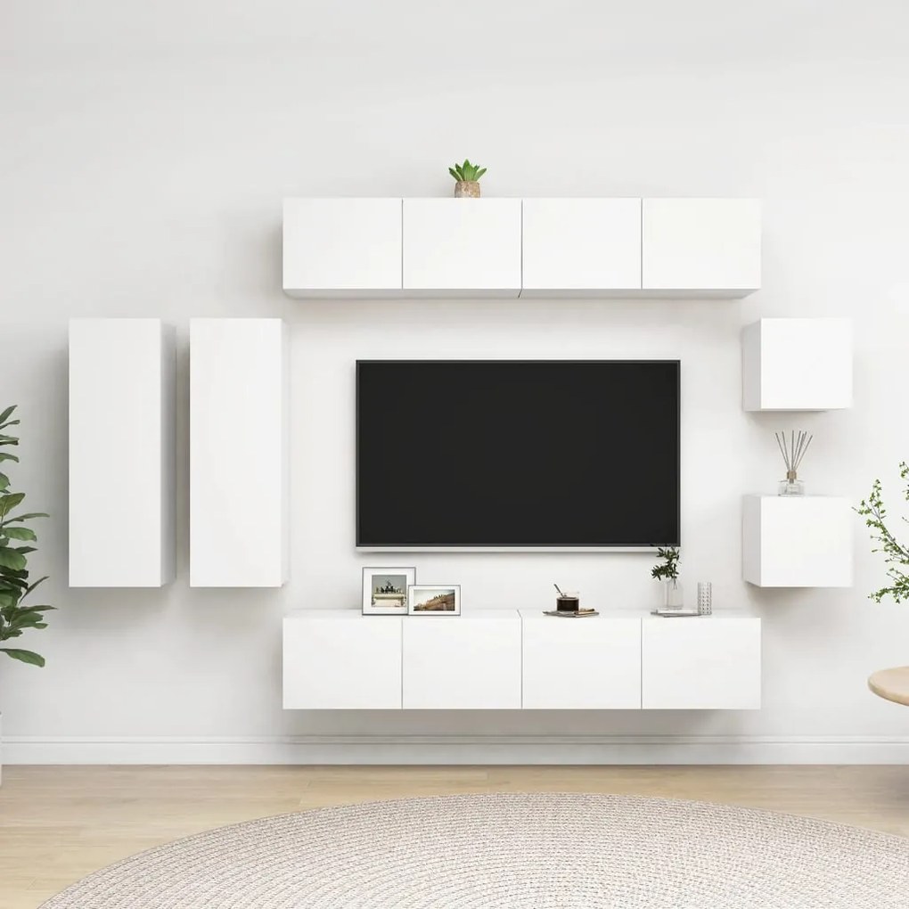 8 pcs conjunto de móveis de TV derivados de madeira branco