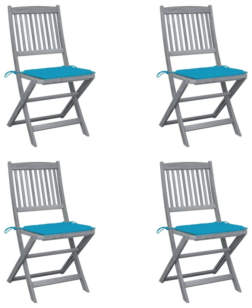 vidaXL Cadeiras exterior dobráveis c/ almofadões 4 pcs acácia maciça