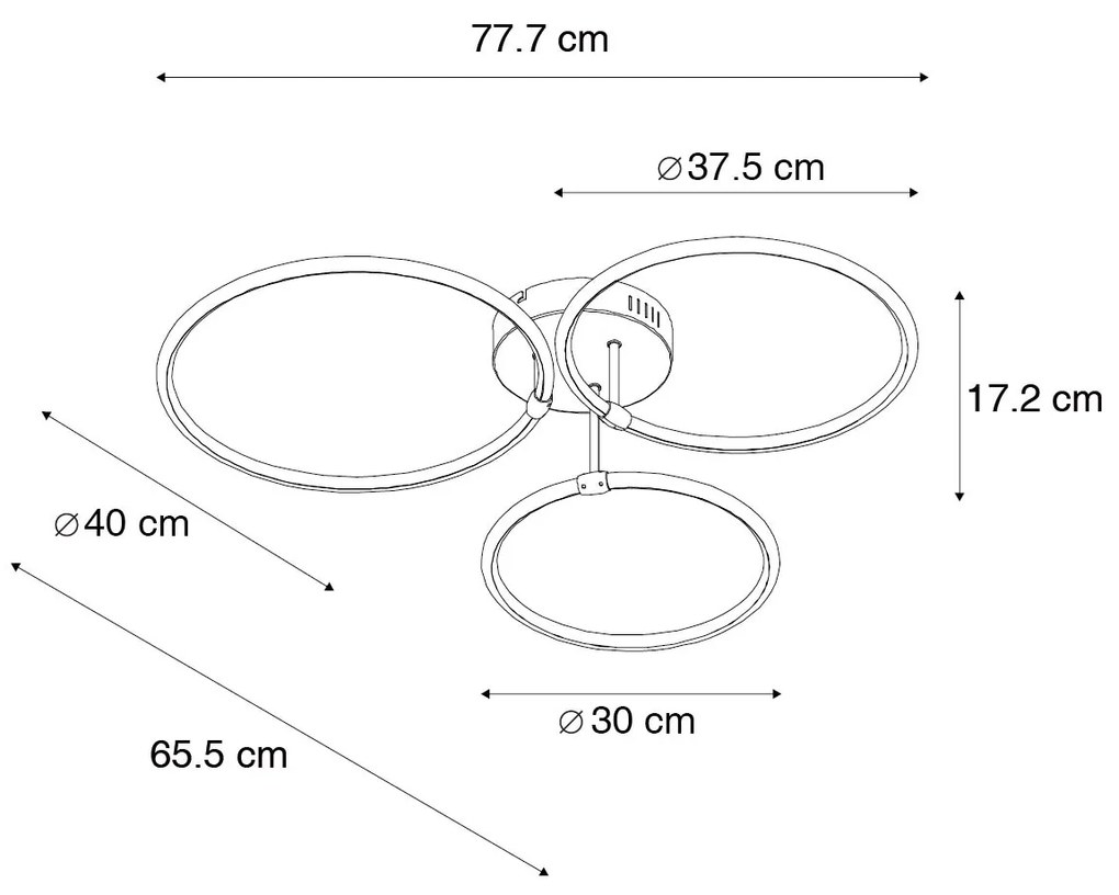 Candeeiro de Teto Design Preto c/ LED Dimerizável 3 Níveis 3 Luzes - Joaniqa Moderno