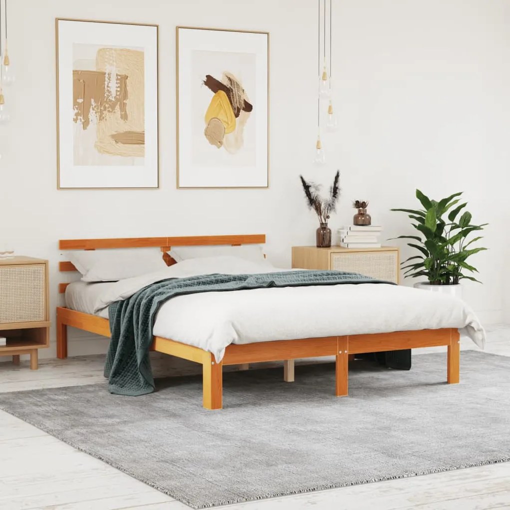 Cama sem colchão 140x190 cm pinho maciço castanho-mel