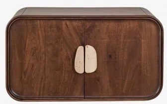 Conjunto De Móvel De Casa De Banho Suspenso 95x45 Cm Em Madeira De Manga E Pedra Natural Kivalina Travertino - Madeira De Mangueira Escura & - Sklum