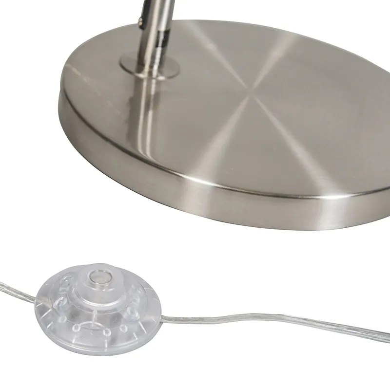 Candeeiro de pé arqueado moderno em aço com abajur de tecido branco - Arc Basic