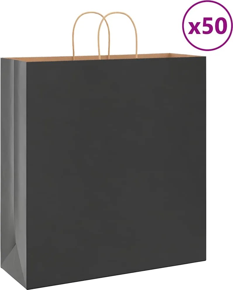 vidaXL Sacos de papel 50 unid com alças preto 45x17x48 cm