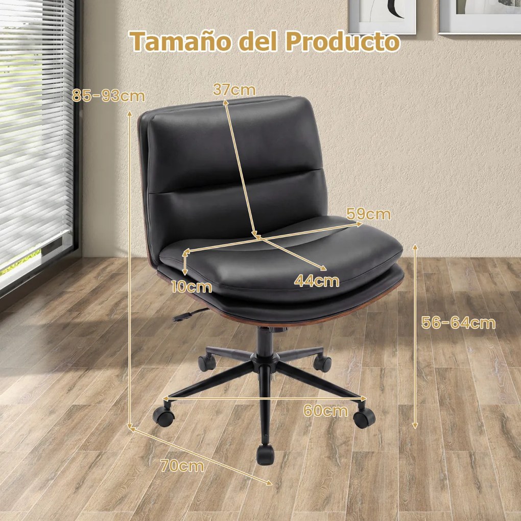 Cadeira de escritório ergonómica, sem braços, com altura ajustável de 85 a 93 cm, encosto reclinável e assento almofadado, preta