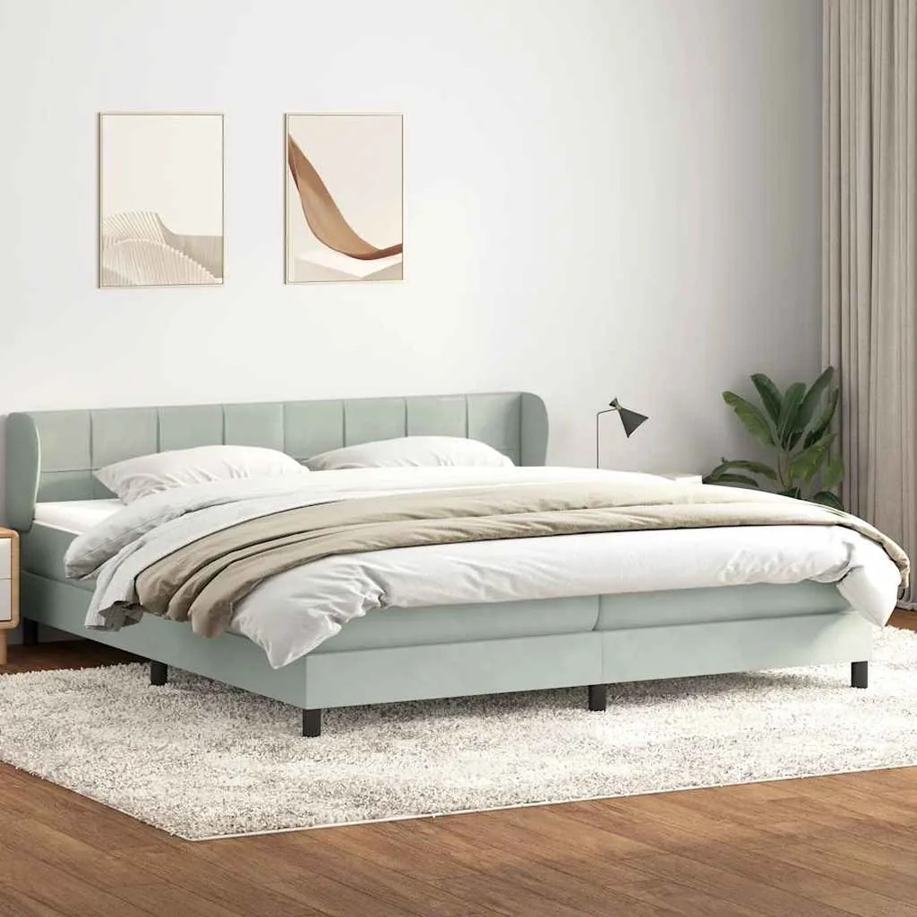 vidaXL Cama com molas/colchões cinzento-claro 200x210 cm veludo