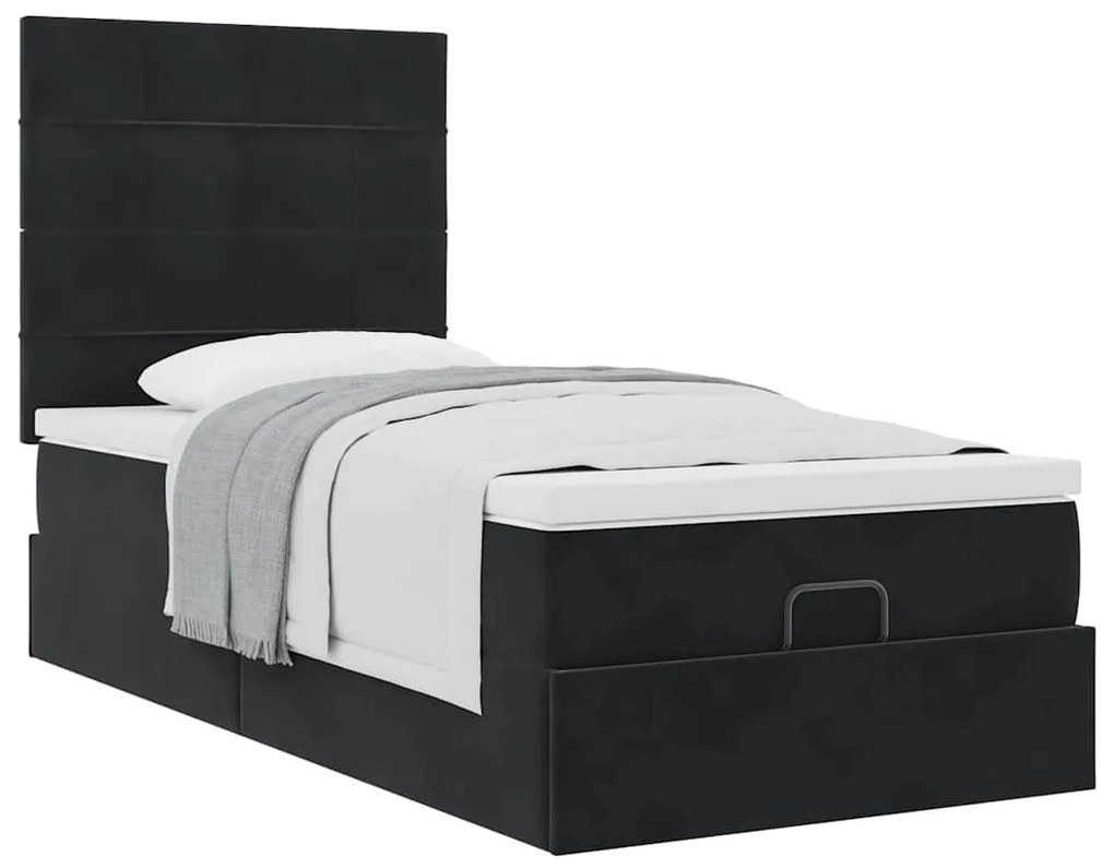 Estrutura de cama otomana com colchões preto veludo