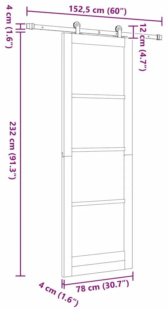 Porta de Correr vidaXL com Conjunto de Ferragens "ORKDAL" 78x232 cm