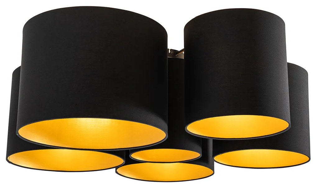 Candeeiro de teto preto com interior dourado 6 luzes - Multidrum Moderno