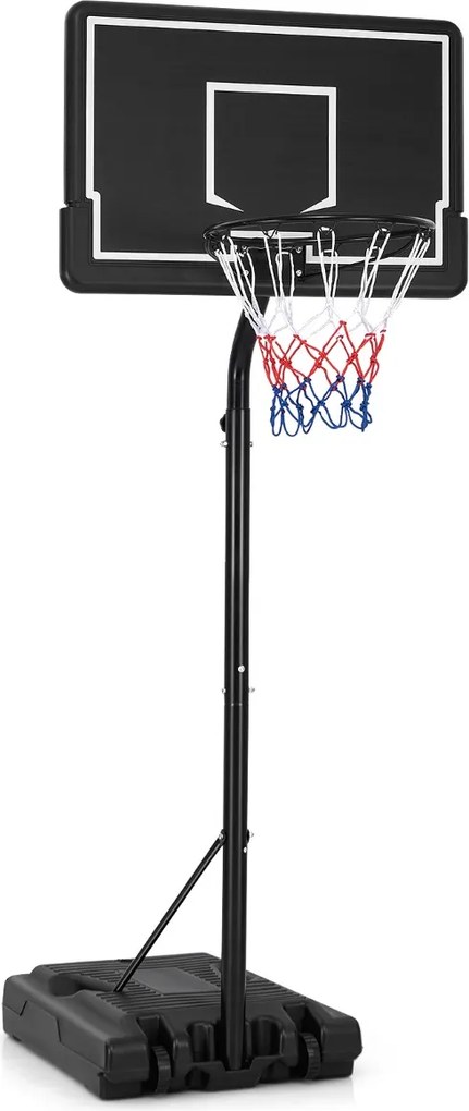 Cesto de basquetebol portátil ajustável de 2,1-2,6 m para crianças com base reenchível, tabuleiro de PC inquebrável, rodas de transporte, preto