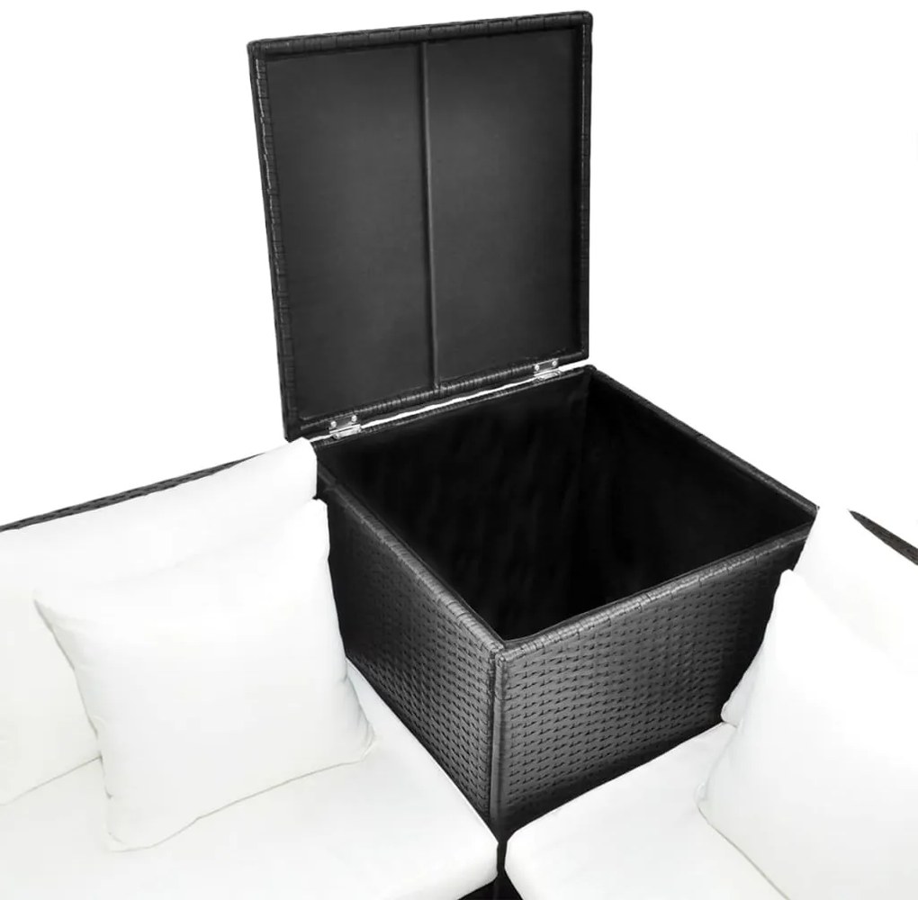 4 pcs conjunto lounge de jardim c/ almofadões vime PE preto