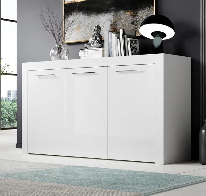 Aparador "Neyla" - 144x80x42 cm - Branco Brilhante - Design Moderno -